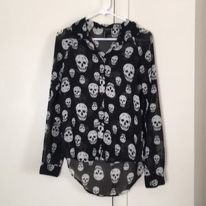 Skull print sheer black blouse
